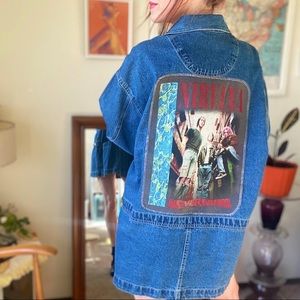 Vintage Uycycled Crossroads Denim Jacket W/ Custom Nirvana Embroidered Patch